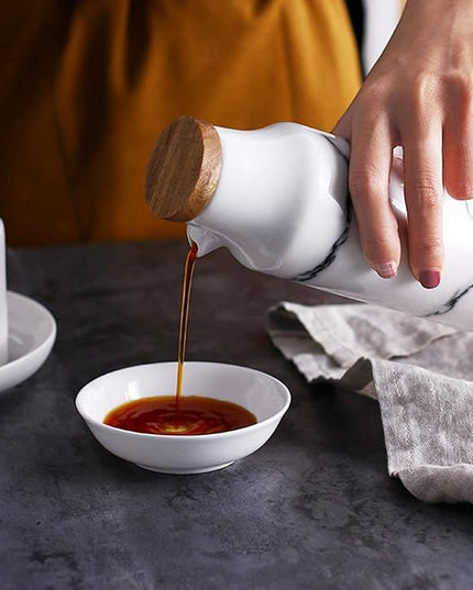 Porcelain Marble Ceramic Kitchen Dispenser Oil Vinegar Soy Salt Spices
