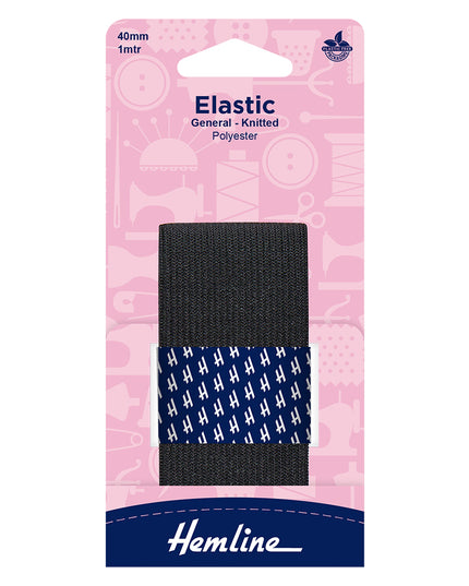 General Purpose Knitted Elastic: 1m x 40mm: Black