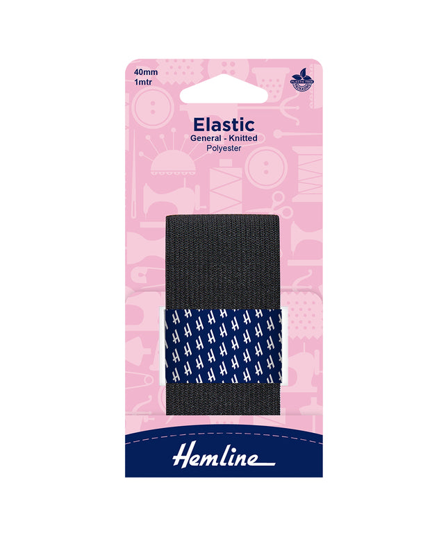 General Purpose Knitted Elastic: 1m x 40mm: Black