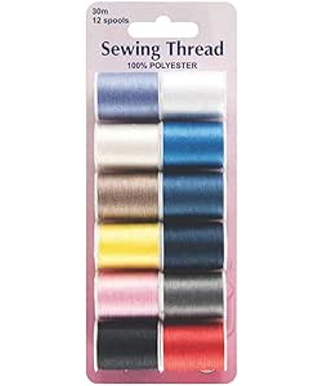 Sewing Thread: 12 x 30m: Assorted Colours