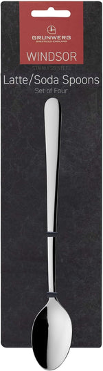 Grunwerg Windsor Latte Spoons Set – 4 Piece, 18/0 Stainless Steel, Black
