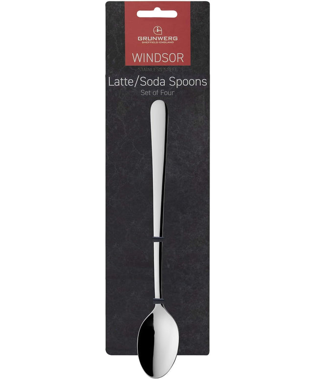 Grunwerg Windsor Latte Spoons Set – 4 Piece, 18/0 Stainless Steel, Black