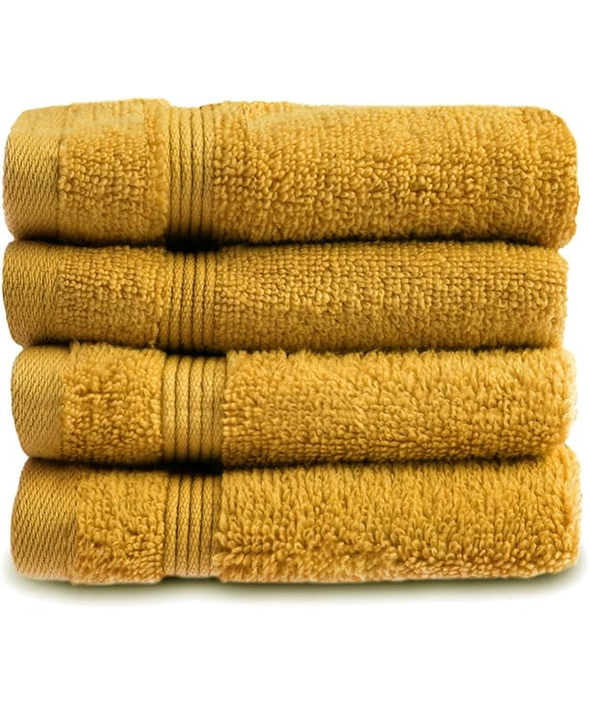 Allure Zero Twist Face Cloths Pack of 4 30 x 30cm, 100% Egyptian Cotton Flannels (Mustard)