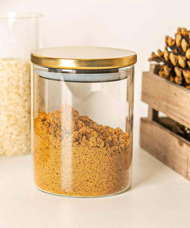 Argon Tableware Scandi Storage Jars with Metallic Gold Lids - 750ml