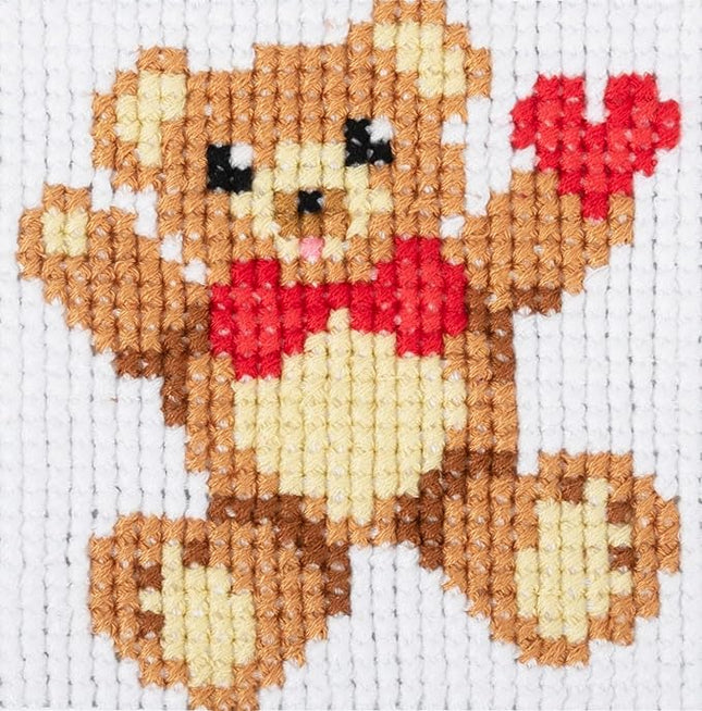 Trimits Children Learn to Cross Stitch Kits Counted Cross Stitch, Canvas Needle Thread Instructions Included, 15 x 15cm (6 x 6in), Teddy Bear