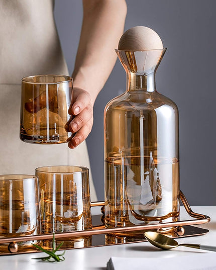 Glass Carafe with Wooden Ball Lid 5pcs set