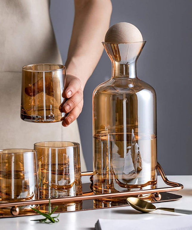 Glass Carafe with Wooden Ball Lid 5pcs set