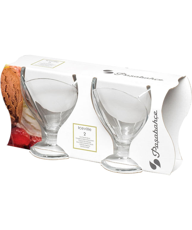 Pasabahce Ice Cream Glass Bowls Set of 2 Dessert Sundae Cups Serving Glasses