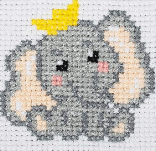 Trimits Children Learn to Cross Stitch Kits Counted Cross Stitch, Canvas Needle Thread Instructions Included, 15 x 15cm (6 x 6in), Elephant