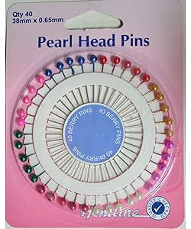 Pins: Pearl Head: Assorted: 38mm: Nickel: 40 Pieces