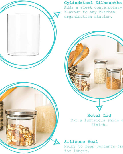 Argon Tableware Scandi Storage Jars with Metallic Silver Lids - 550ml