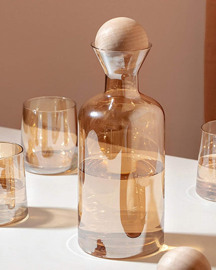 Glass Carafe with Wooden Ball Lid 5pcs set