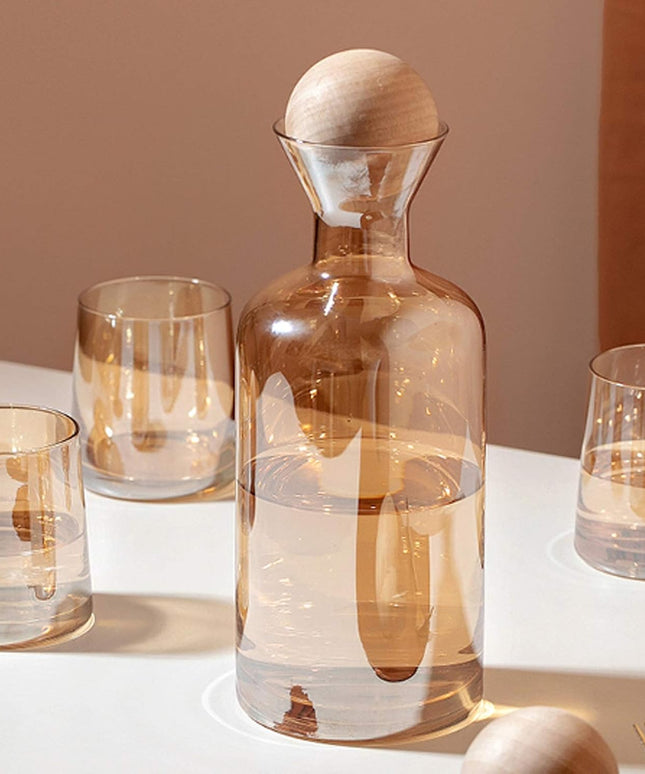 Glass Carafe with Wooden Ball Lid 5pcs set
