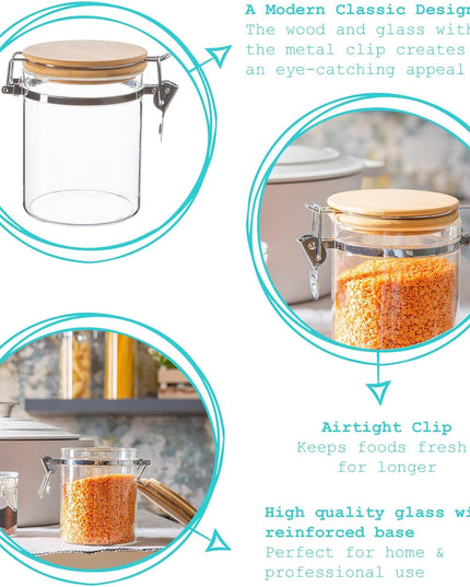 Argon Tableware Glass Storage Jar with Wooden Clip Lid - Modern Contemporary Kitchen Pantry Food Canister - 720ml