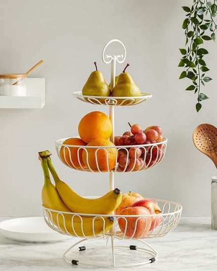 3-Tier Stainless Steel Fruit Basket Stand for Kitchen and Home Storage