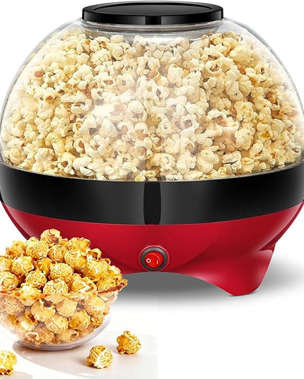 Electric Hot Air Popcorn Maker Machine – Quick Healthy Oil-Free Popper (Red/Black)