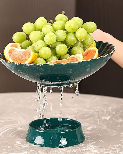 Ceramic Pedestal Fruit Bowl – Scalloped Decorative Serving Stand for Fruit, Snacks & Desserts