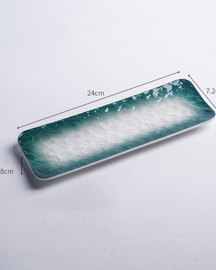 Japanese Ocean Glaze Rectangular Ceramic Sushi Plate – 24cm Serving Dish for Sushi, Sashimi & Appetisers