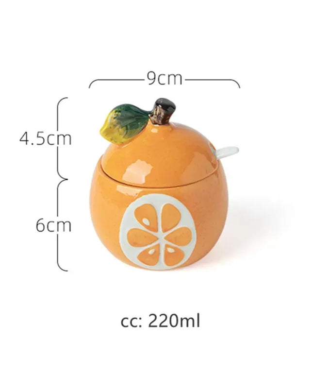 Orange Shaped Ceramic Sugar Pot with Lid & Spoon – Decorative Kitchen Jar