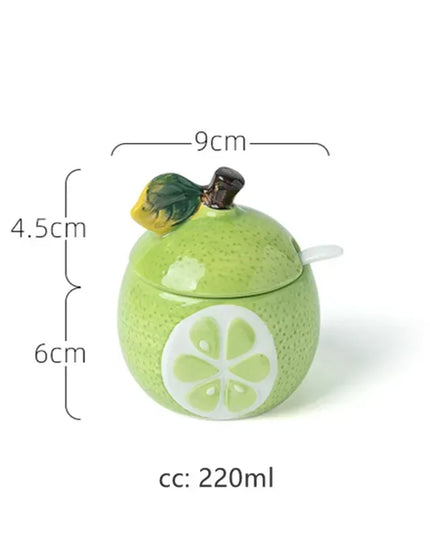 Lime Shaped Ceramic Sugar Pot with Lid & Spoon – Kitchen Storage Jar
