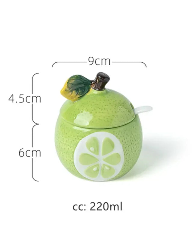 Lime Shaped Ceramic Sugar Pot with Lid & Spoon – Kitchen Storage Jar