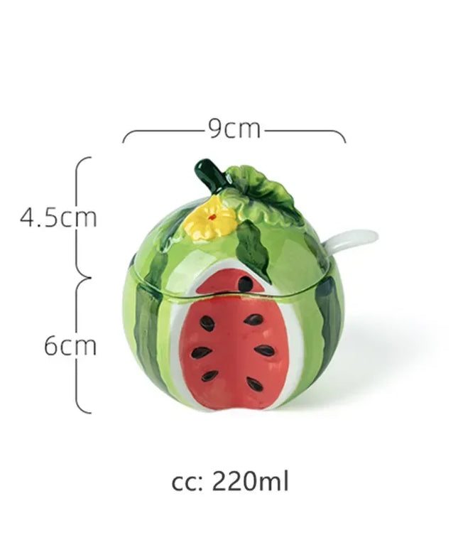 Watermelon Ceramic Sugar Pot with Lid & Spoon – Decorative Kitchen Storage