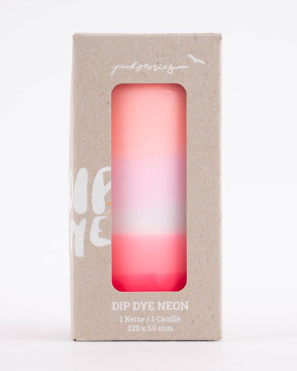Pink Stories Dip Dye Neon Pillar Candle – Blush, White & Neon Pink – 13cm