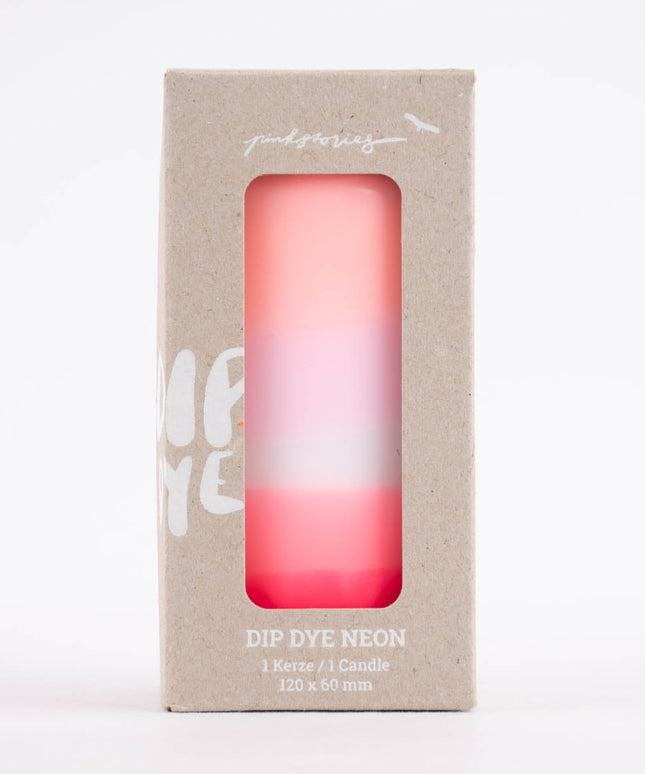 Pink Stories Dip Dye Neon Pillar Candle – Blush, White & Neon Pink – 13cm
