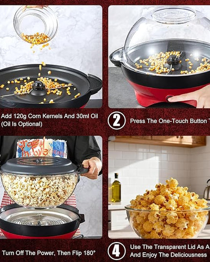 Electric Hot Air Popcorn Maker Machine – Quick Healthy Oil-Free Popper (Red/Black)