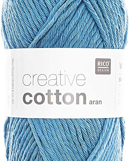 Rico Design Creative Cotton Aran Yarn – 50g Ball – 85m – Blue (Shade 55)