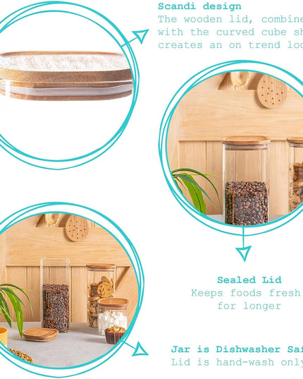 Argon Tableware Square Glass Storage Jar with Airtight Wooden Lid - 1900ml