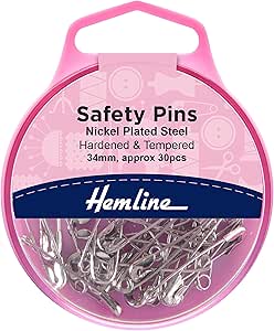 Safety Pins: 34mm: Nickel: 30 Pieces