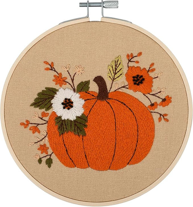 Trimits Embroidery Hoop Kits - 15cm 6” Beginner Starter Set, Includes Bamboo Hoop Threads Cloth Needle Backing & Instructions, Pumpkin