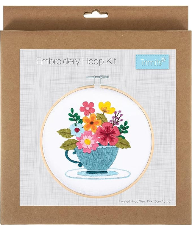 Trimits Embroidery Hoop Kits - 15cm 6” Beginner Starter Set, Includes Bamboo Hoop Threads Cloth Needle Backing & Instructions, Spring Floral