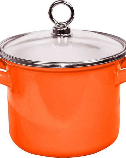 Calypso Basics 58500 Enamel Stock Pot with Glass Lid, 2.5 quart, Orange