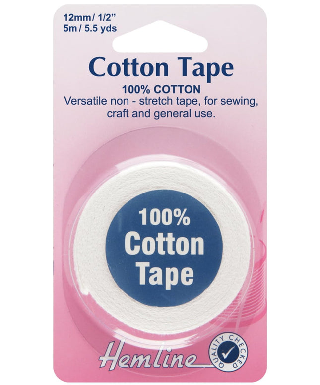Cotton Tape: 5m x 12mm: White