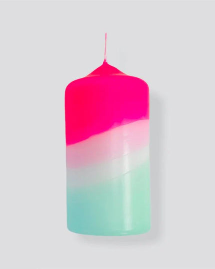 Pink Stories Dip Dye Neon Pillar Candle – Neon Pink & Mint – 13cm