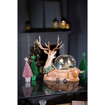 Battery Operated Lit Reindeer Water Spinner with Robin 29cm