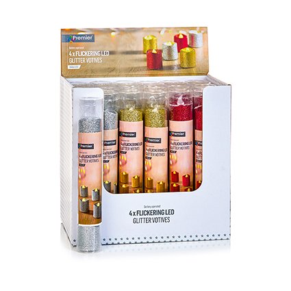 4pc Battery Operated Glitter LED Tea Light 3 Assorted Gold