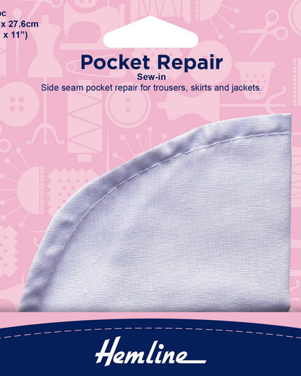 Sew-In Pocket Repair: White - 23 x 15cm