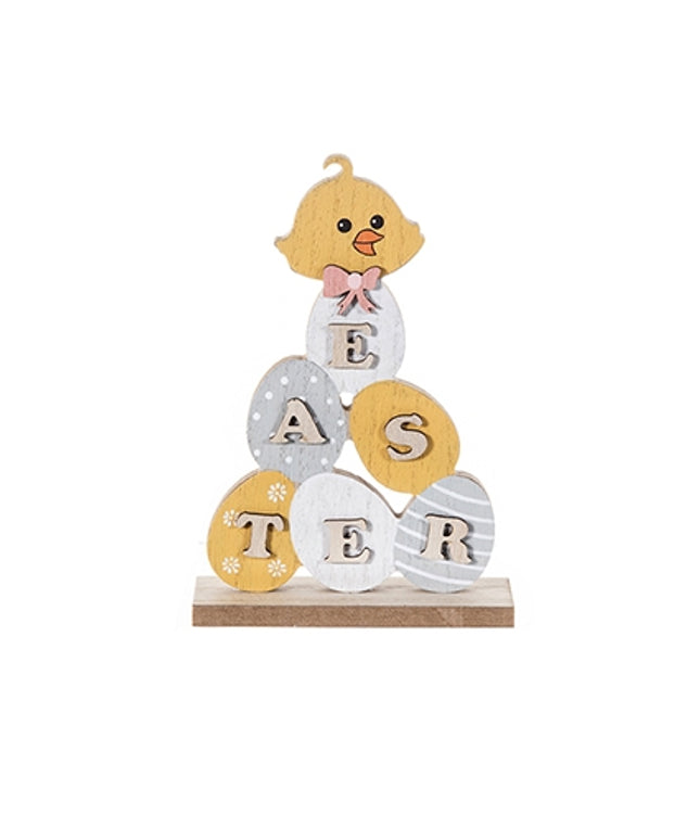 Wooden Easter Chick with Eggs Decoration 18cm