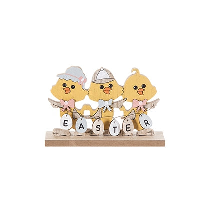 15cm Wooden Easter Decoration – 3 Chicks with “EASTER” Letters