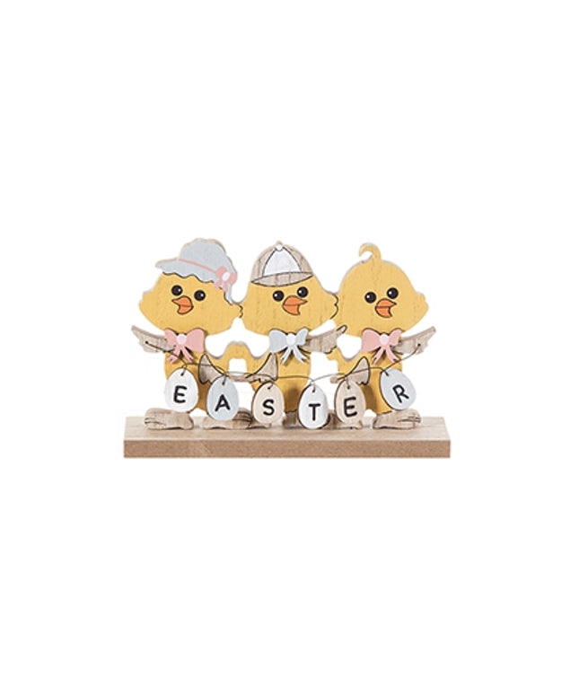 15cm Wooden Easter Decoration – 3 Chicks with “EASTER” Letters