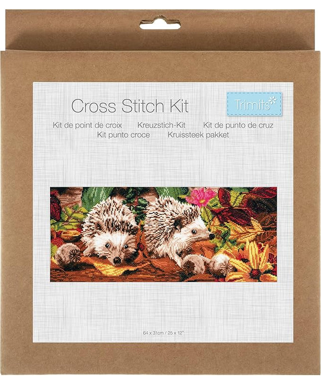 Trimits Large Cross Stitch Kits - Counted Embroidery Needlework for Adults Beginners Kids, Christmas Gifts Wall Art (Frame Not Included), 11 Count, Hedge Hogs