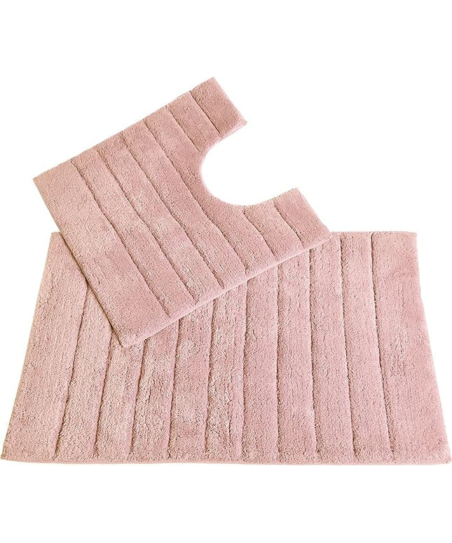 Ribbed Two Piece Bath Mat & Toilet Mat Set - Blush