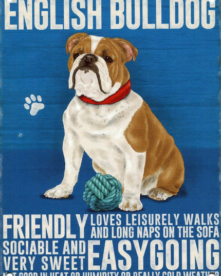 Vintage English Bulldog Wall Art – Retro Dog Illustration Sign