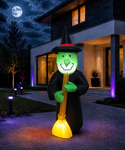 1.2m Inflatable Halloween Witch with Broom with 4 LED