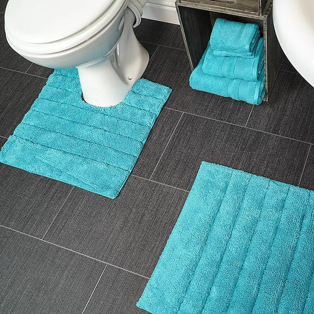 Ribbed Two Piece Bath Mat & Toilet Mat Set - Turquoise