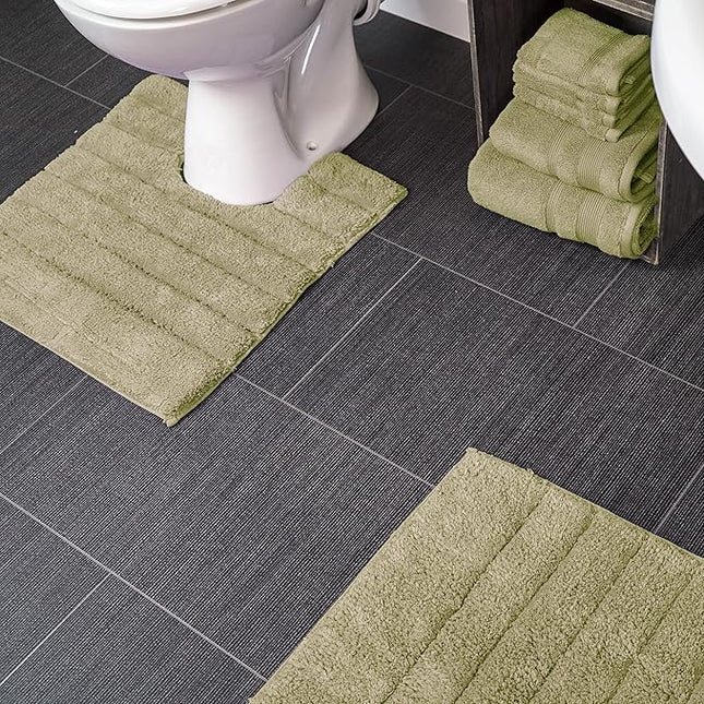 Ribbed Two Piece Bath Mat & Toilet Mat Set - Sage Green
