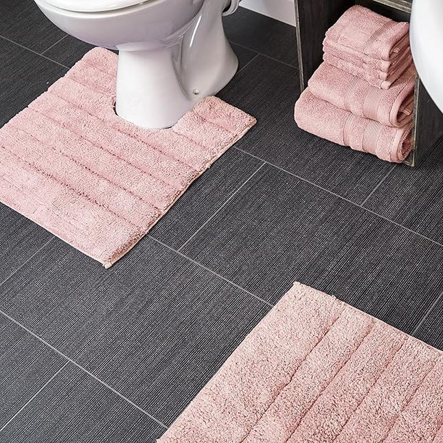 Ribbed Two Piece Bath Mat & Toilet Mat Set - Blush